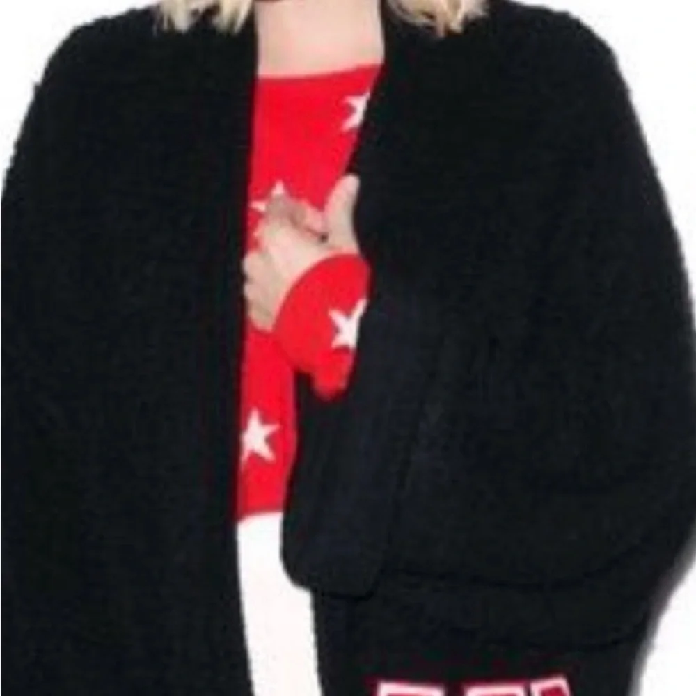 Wildfox White Label Varsity Slouchy Letterman Cardigan RARE sz Large Black - Picture 9 of 9